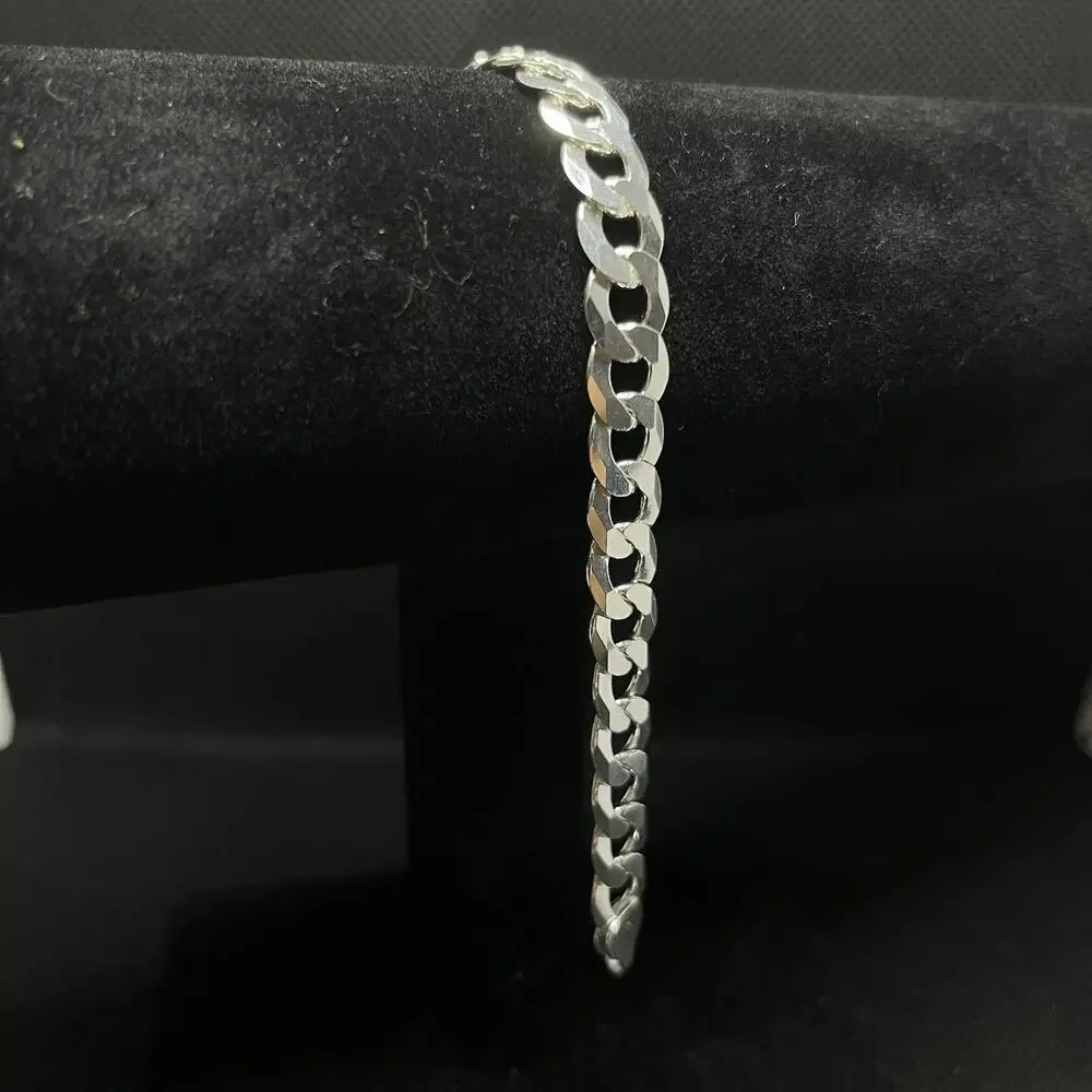 Esclava De Plata 925 Con Tejido Cubano, 925 Silver Bracelet 8 Inch